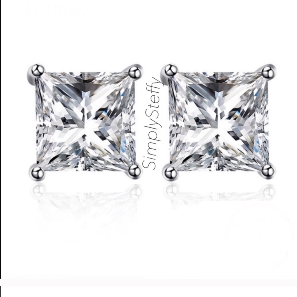 RESTOCKING Princess Cut Sterling Silver Earrings - Picture 4 of 6